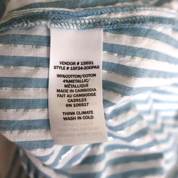 Ladies Button Up Shirt - Blue/White/Silver Stripes -  Size L petite - Cotton - Picture 11 of 11